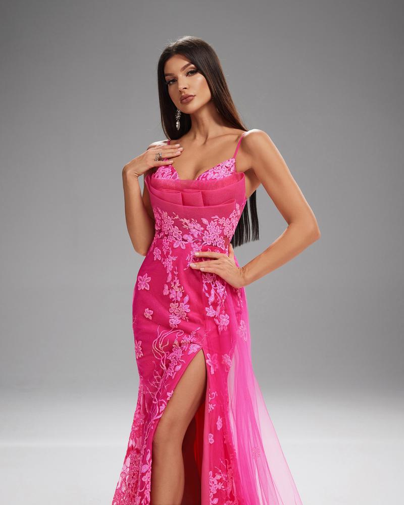 KTX-912403 Rose Pink Women's Evening Gown with Elegant Design and Flowing Silhouette