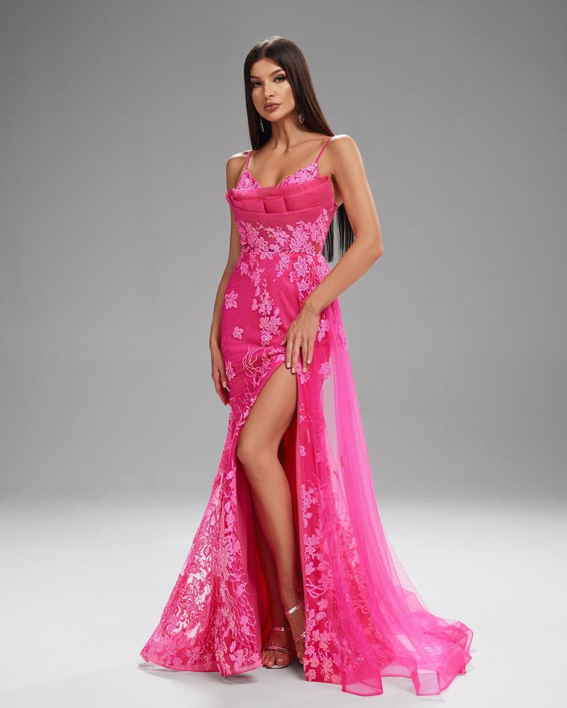 KTX-912403 Rose Pink Women's Evening Gown with Elegant Design and Flowing Silhouette