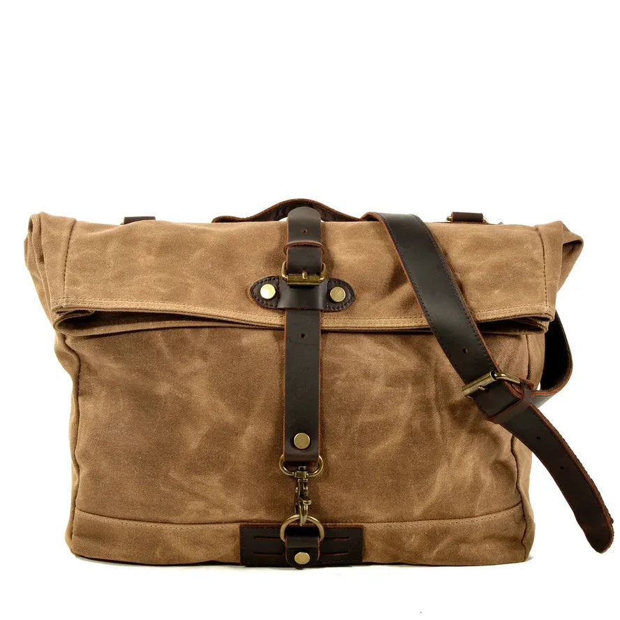 KTX-352211 Vintage Waxed Canvas Messenger Cross Body Shoulder Bag 6060, Durable Canvas with Cowhide Accents, Ideal for Travel and Daily Use