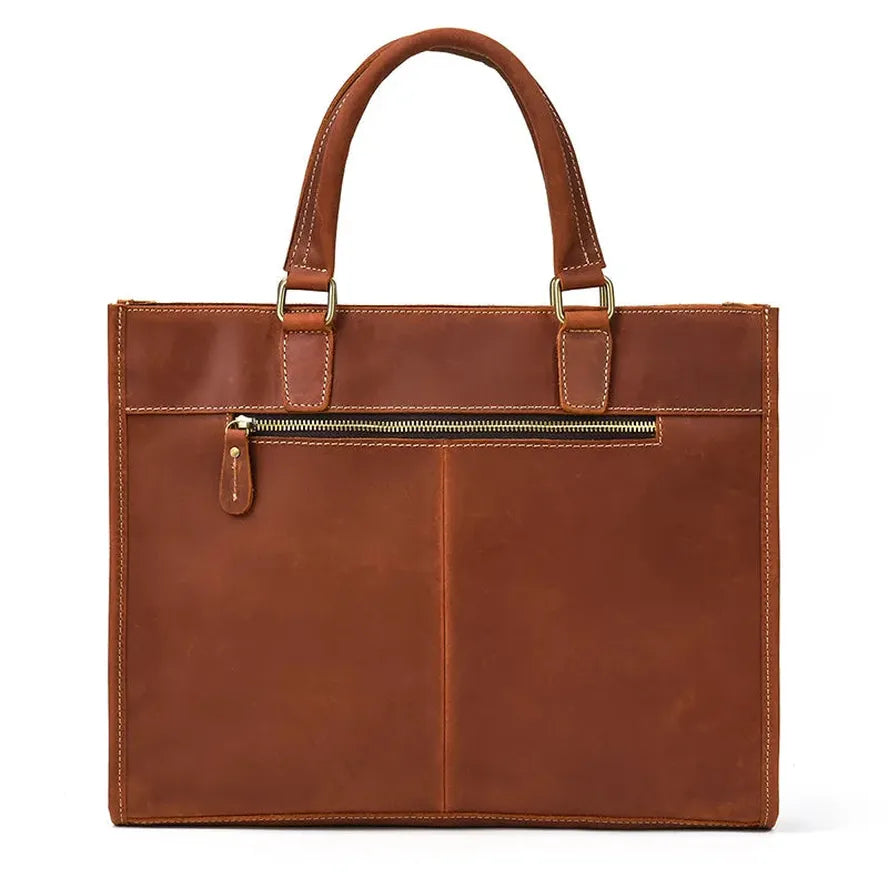 KTX-204371 Genuine Crazy Horse Leather Briefcase Tote for 14" Laptops - Retro Brown Messenger Bag