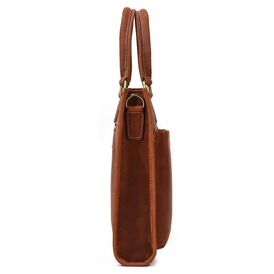 KTX-204371 Genuine Crazy Horse Leather Briefcase Tote for 14" Laptops - Retro Brown Messenger Bag