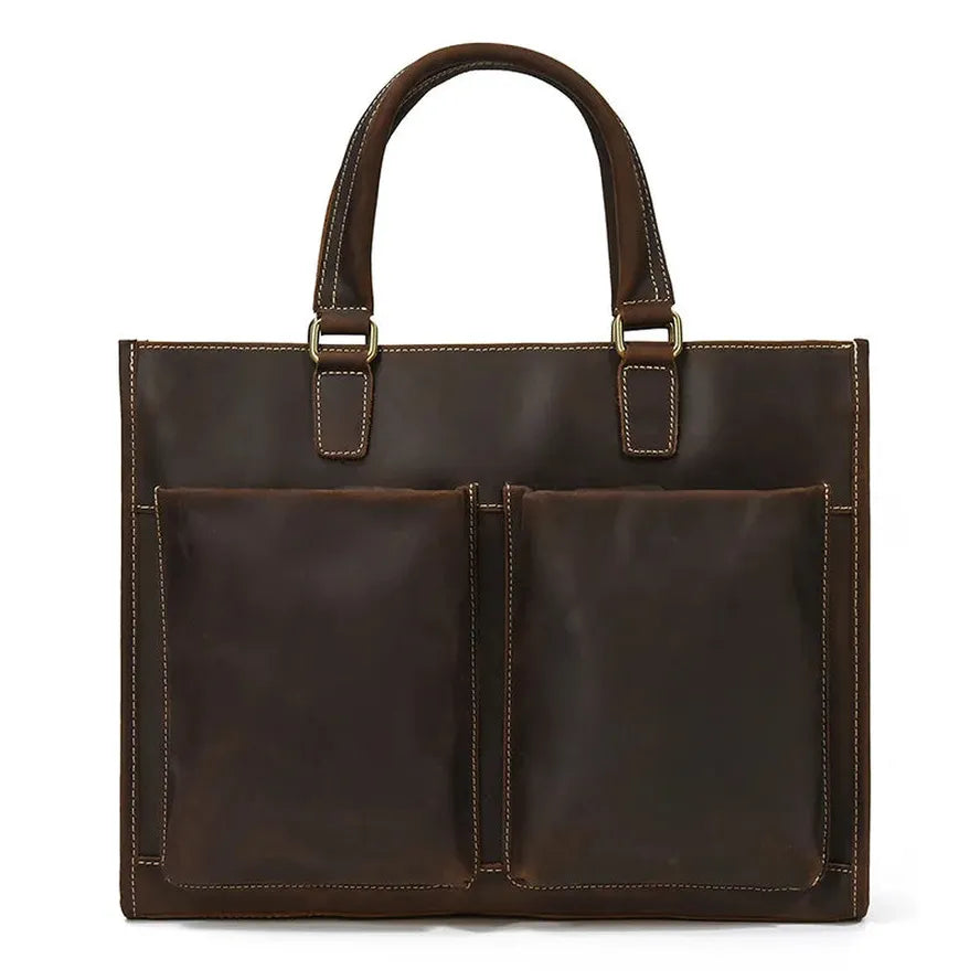 KTX-204371 Genuine Crazy Horse Leather Briefcase Tote for 14" Laptops - Retro Brown Messenger Bag