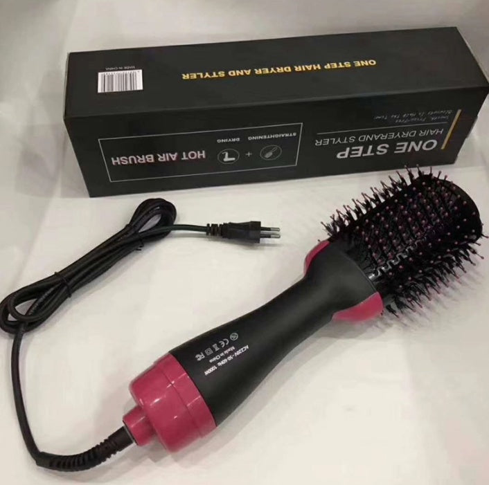 KTX-630867 Three-in-One Hot Air Comb for Easy Hair Drying, Curling, and Straightening in Pink, 1000W with 360-Degree Rotating Power Cord