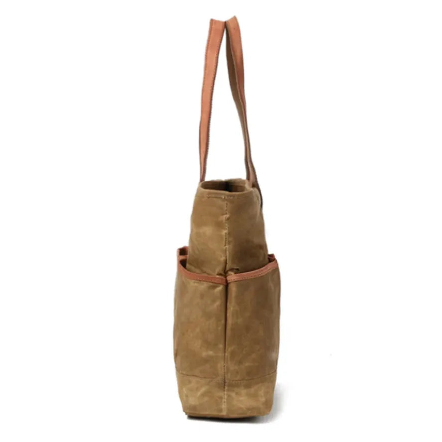 KTX-086803 Vintage Waxed Canvas Large Capacity Shoulder Bag with Leather Accents