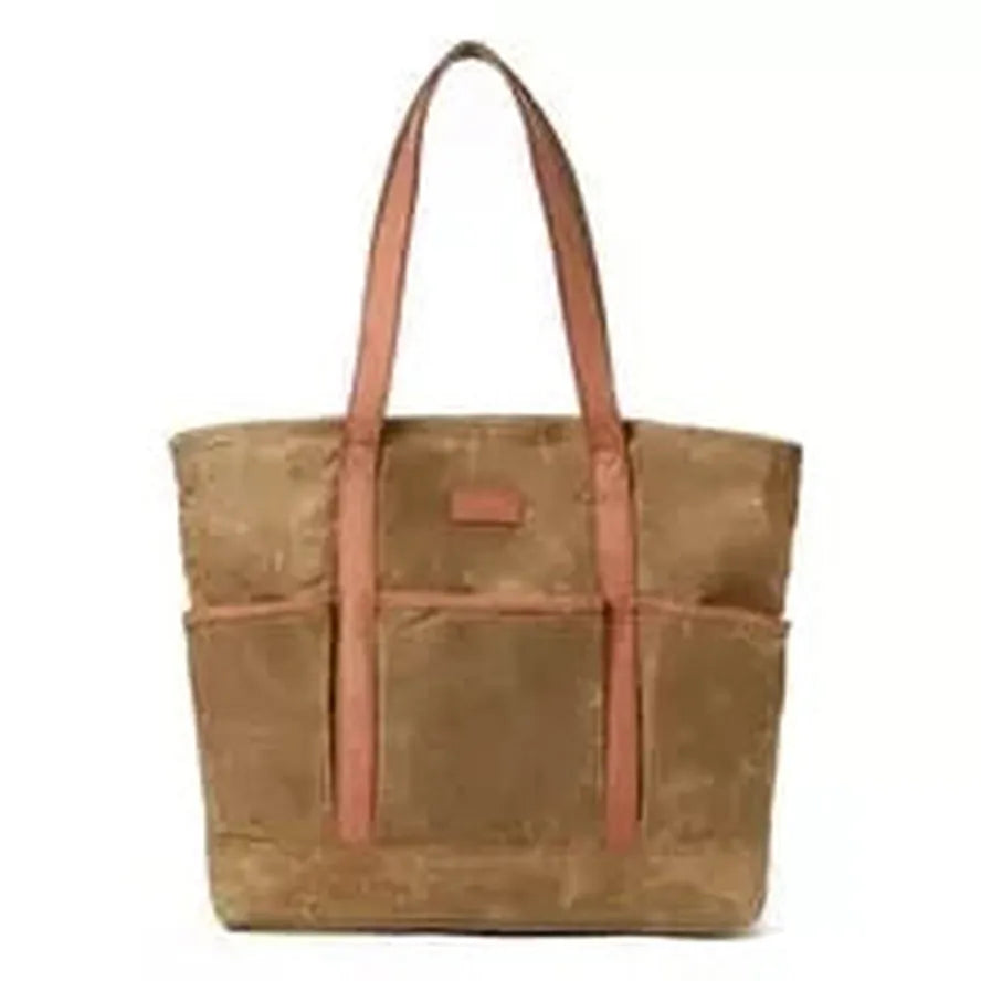KTX-086803 Vintage Waxed Canvas Large Capacity Shoulder Bag with Leather Accents