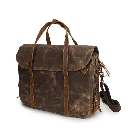 KTX-859731 Vintage Oil Waxed Canvas Handbag for Men - Elegant Laptop Briefcase with Classic Briefcase Design