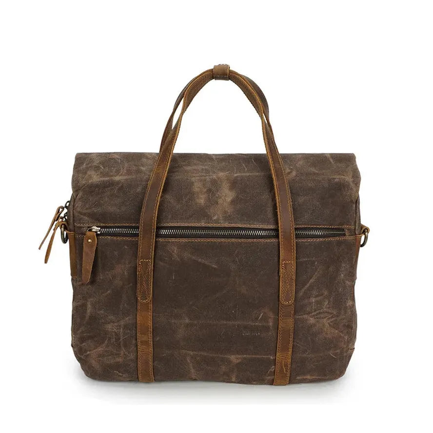 KTX-859731 Vintage Oil Waxed Canvas Handbag for Men - Elegant Laptop Briefcase with Classic Briefcase Design