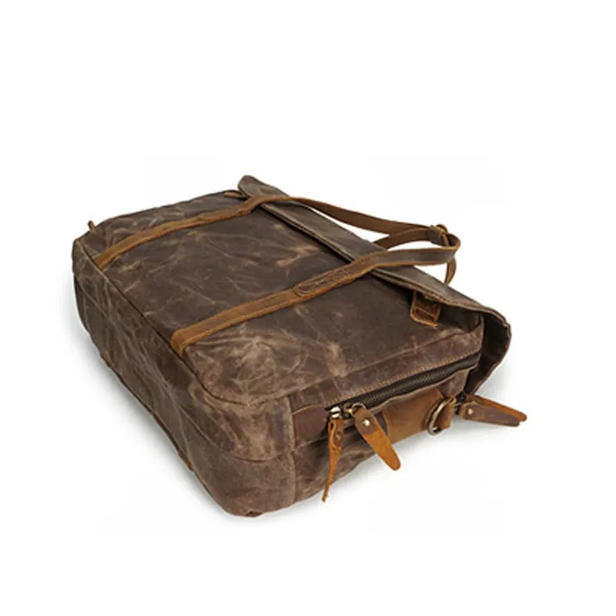 KTX-859731 Vintage Oil Waxed Canvas Handbag for Men - Elegant Laptop Briefcase with Classic Briefcase Design