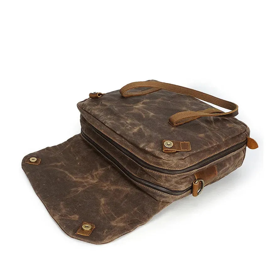 KTX-859731 Vintage Oil Waxed Canvas Handbag for Men - Elegant Laptop Briefcase with Classic Briefcase Design