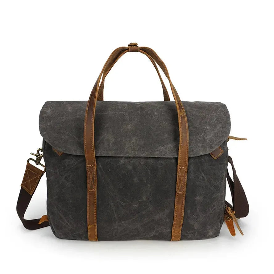 KTX-859731 Vintage Oil Waxed Canvas Handbag for Men - Elegant Laptop Briefcase with Classic Briefcase Design