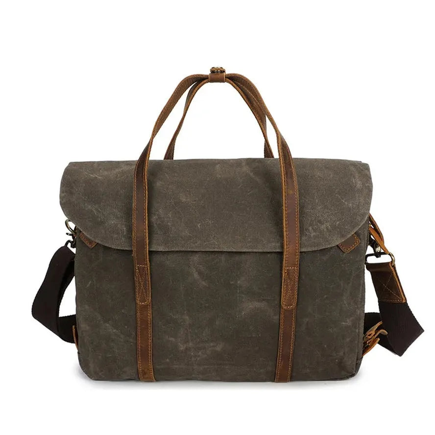 KTX-859731 Vintage Oil Waxed Canvas Handbag for Men - Elegant Laptop Briefcase with Classic Briefcase Design