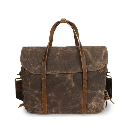KTX-859731 Vintage Oil Waxed Canvas Handbag for Men - Elegant Laptop Briefcase with Classic Briefcase Design