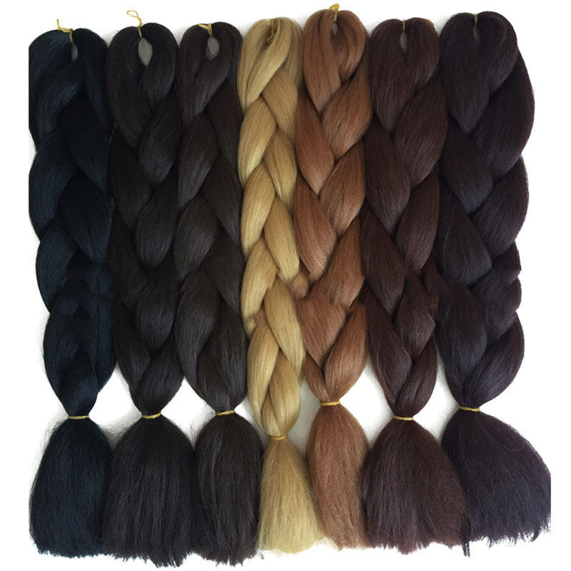 KTX-493203 Jumbo Braiding Hair Crochet Braids for Kids and Women - 24in Straight High Temperature Fiber, Pure Color