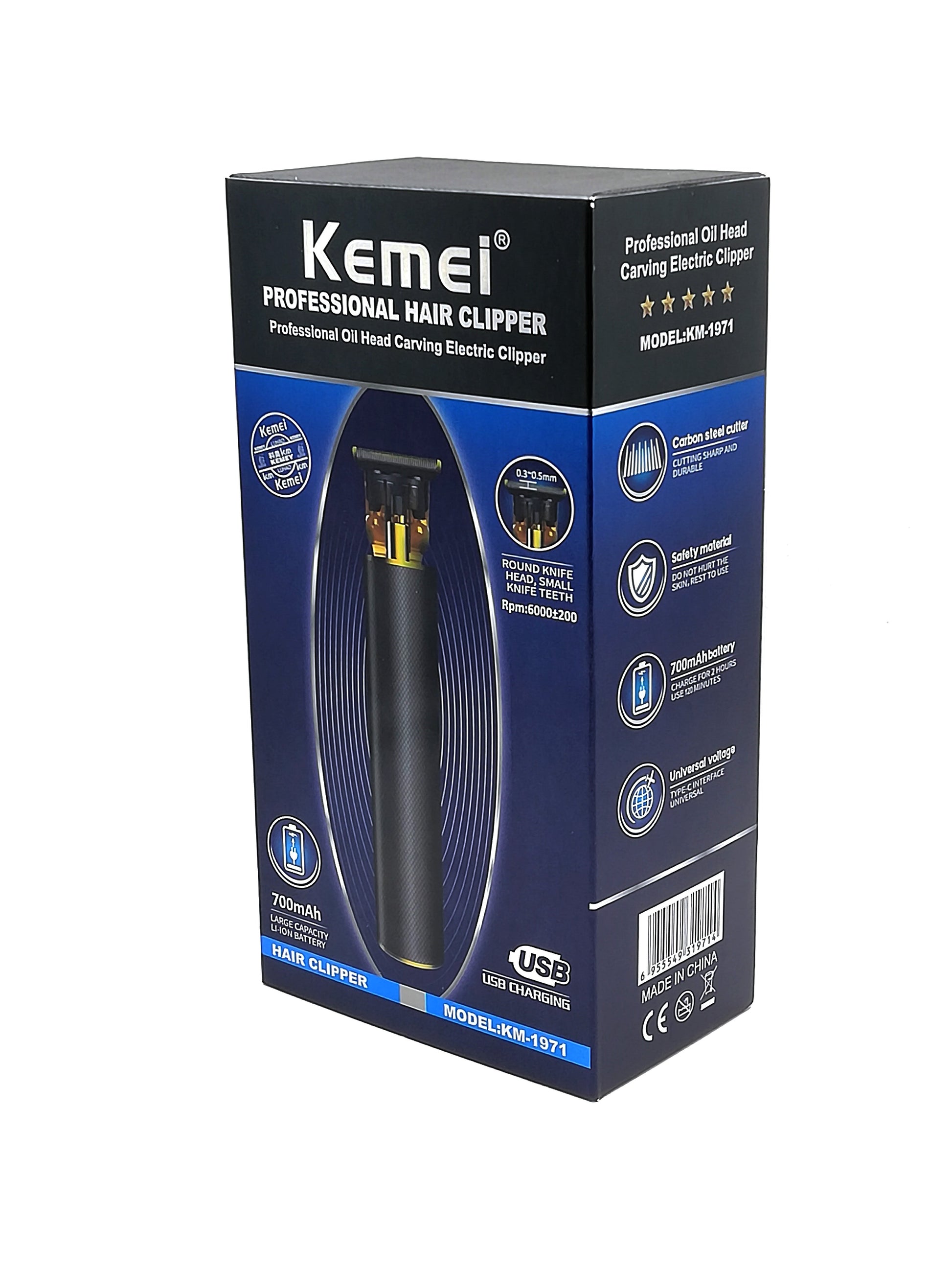 KTX-647827 Professional Zero Pitch Electric Hair Clipper with Limit Combs, USB Charger, and Accessories
