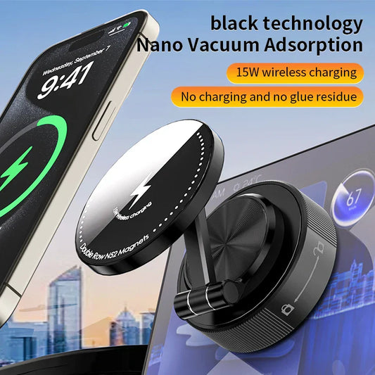 KTX-934163 Folding Magnetic 15W Wireless Car Charging Phone Holder with 360-Degree Rotation for Dashboard and Windshield