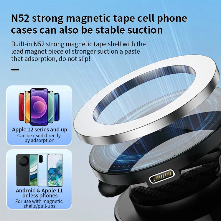 KTX-934163 Folding Magnetic 15W Wireless Car Charging Phone Holder with 360-Degree Rotation for Dashboard and Windshield
