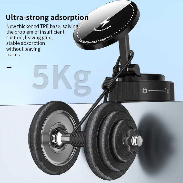 KTX-934163 Folding Magnetic 15W Wireless Car Charging Phone Holder with 360-Degree Rotation for Dashboard and Windshield