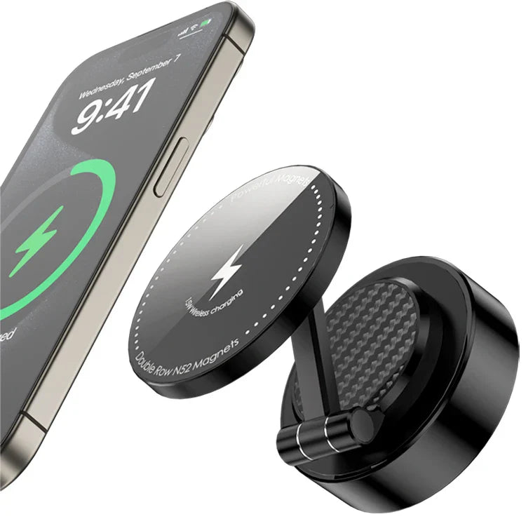 KTX-934163 Folding Magnetic 15W Wireless Car Charging Phone Holder with 360-Degree Rotation for Dashboard and Windshield