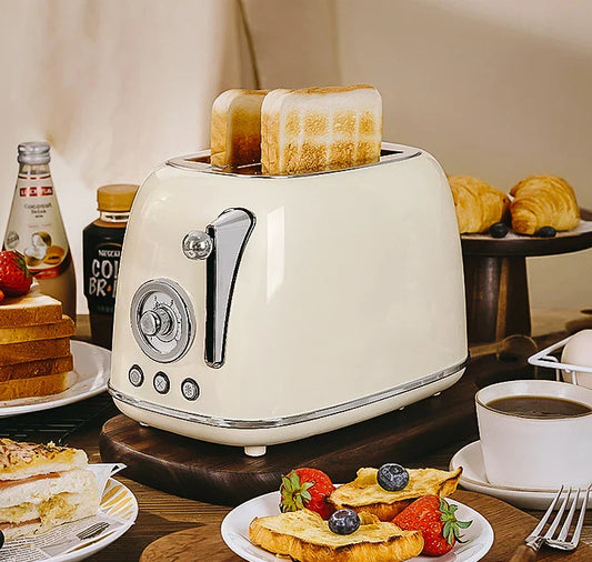 KTX-865171 Stainless Steel Retro 2-Slice Toaster with 6 Browning Settings and Electroplating Base