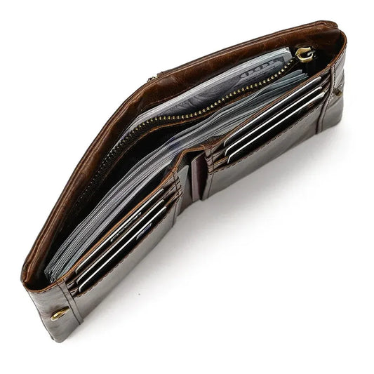 KTX-612243 Retro Men's Leather Wallet with Multi-Card Slots and Change Compartment in Brown/Blue/Coffee