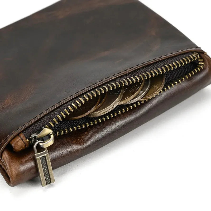 KTX-612243 Retro Men's Leather Wallet with Multi-Card Slots and Change Compartment in Brown/Blue/Coffee