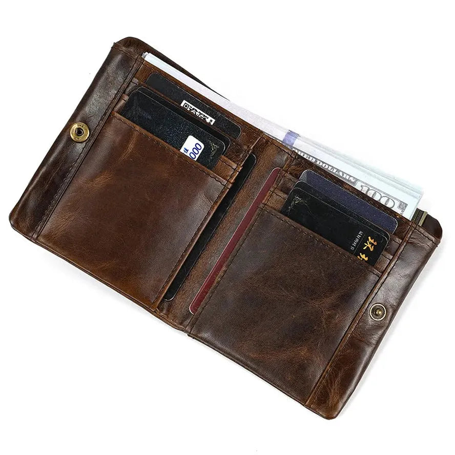 KTX-612243 Retro Men's Leather Wallet with Multi-Card Slots and Change Compartment in Brown/Blue/Coffee
