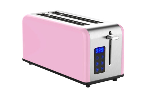 KTX-731795 Stainless Steel Retro 4-Slice Long Slot Toaster with Adjustable Settings