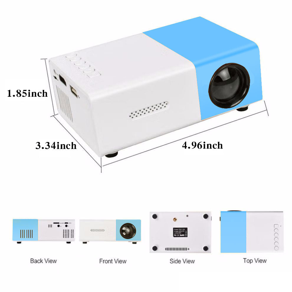 KTX-601811 Mini Portable Projector YG300 - 1080p HD Resolution, Compact Design in Yellow, Blue, and Black