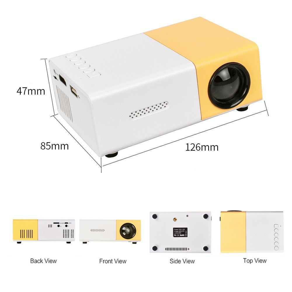 KTX-601811 Mini Portable Projector YG300 - 1080p HD Resolution, Compact Design in Yellow, Blue, and Black