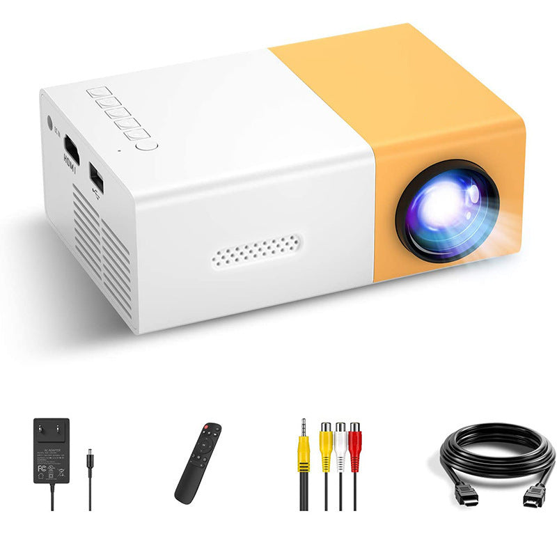 KTX-601811 Mini Portable Projector YG300 - 1080p HD Resolution, Compact Design in Yellow, Blue, and Black