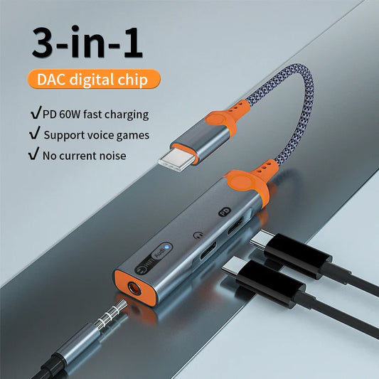 KTX-800787 Type C to 3.5mm Audio Adapter with PD 60W Charging for USB-C Devices