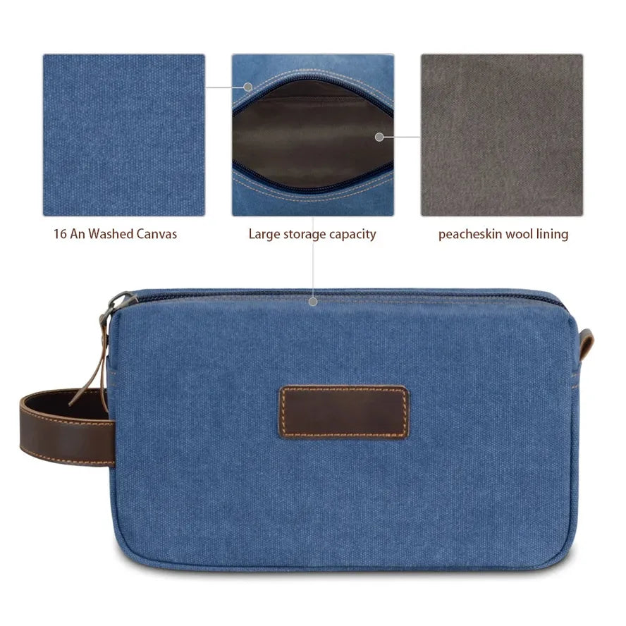 KTX-498131 Waterproof Canvas Toiletry Bag with Leather Accents for Travel and Storage