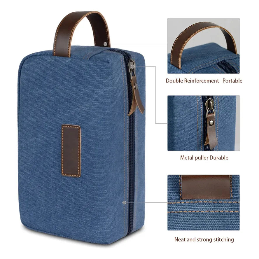 KTX-498131 Waterproof Canvas Toiletry Bag with Leather Accents for Travel and Storage