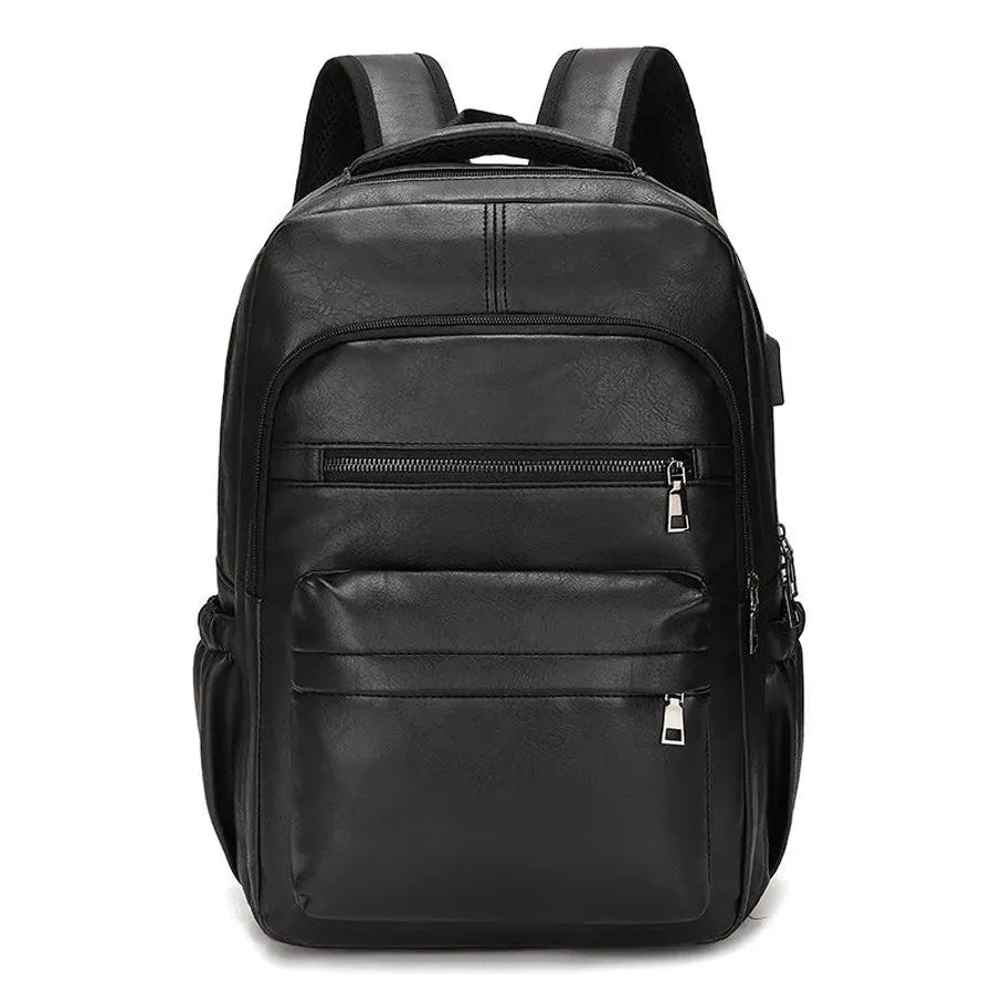 KTX-261011 Waterproof PU Leather Business Travel Laptop Backpack with USB Charging Port