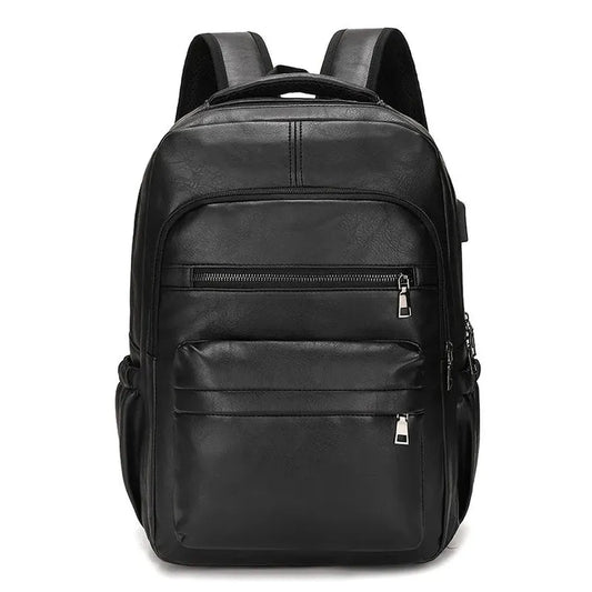 KTX-261011 Waterproof PU Leather Business Travel Laptop Backpack with USB Charging Port