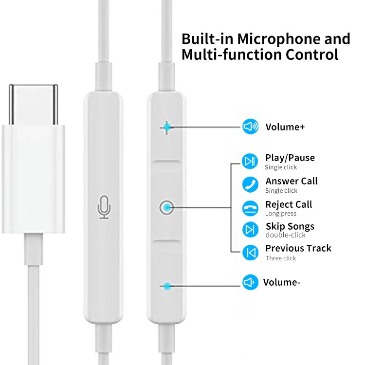 KTX-403219 Type-C Stereo Earbuds with Mic and Volume Control for iPhone 15