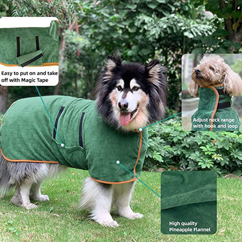 JMT-101322 Fast Drying Microfiber Pet Bathrobe for Small to Large Dogs with Adjustable Towel Grooming Coat