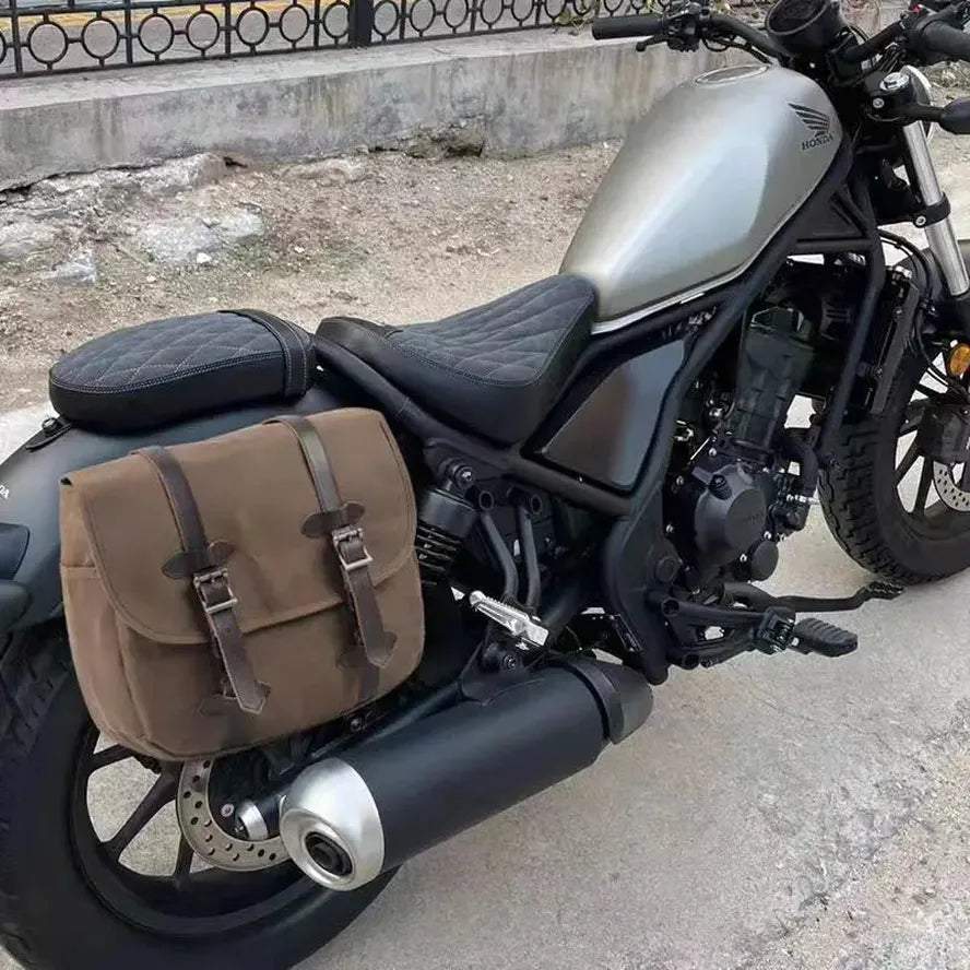 KTX-827923 Vintage Dyed Wax Canvas Motorcycle Side Bag with Leather Accents