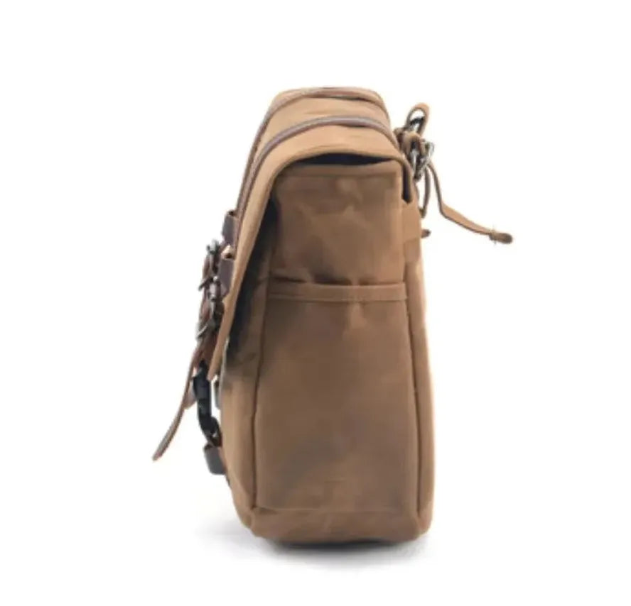 KTX-827923 Vintage Dyed Wax Canvas Motorcycle Side Bag with Leather Accents