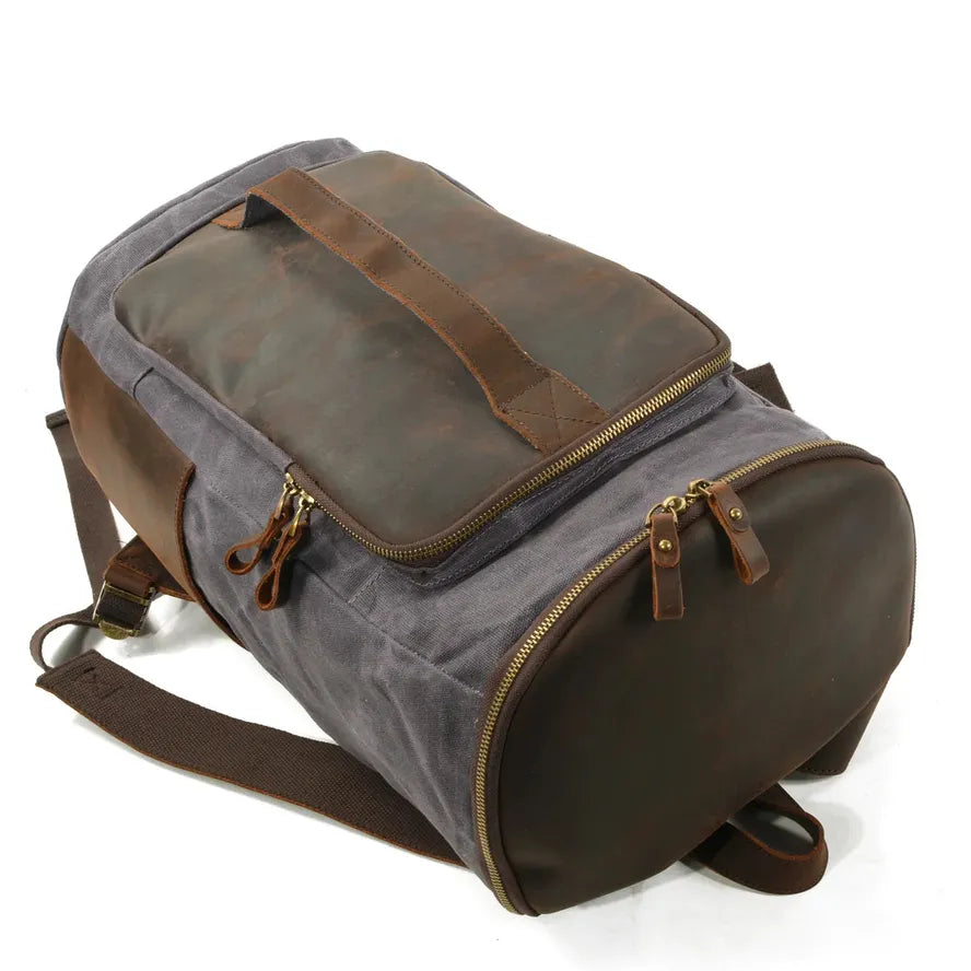 KTX-598739 Canvas Weekend Duffle Bag with Leather Trim for Men - 26x23x43cm