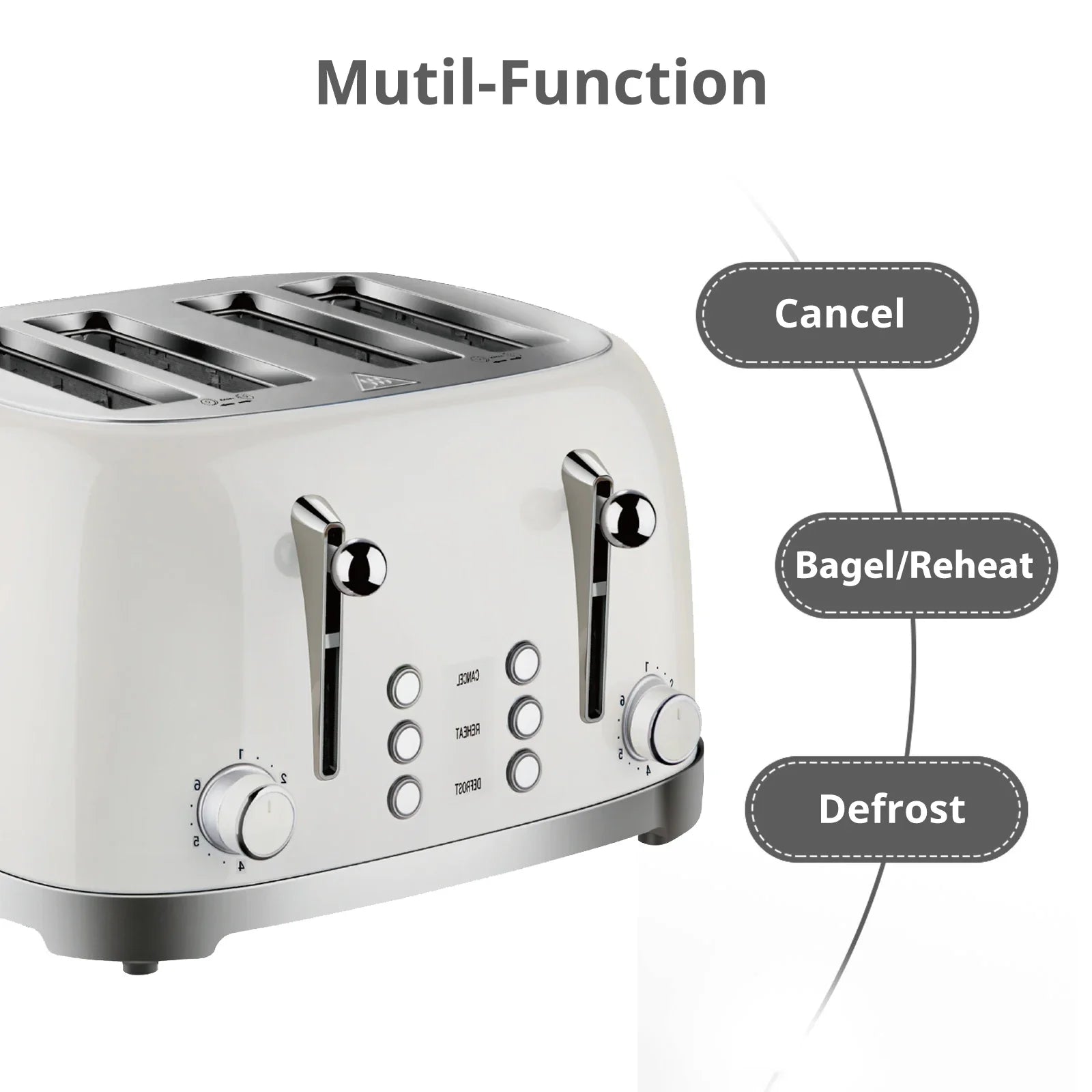KTX-845907 Vintage Stainless Steel 4-Slice Waffle and Bread Toaster, Electric Kitchen Appliance
