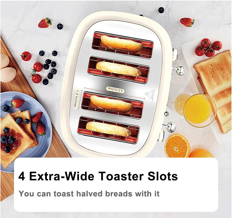 KTX-845907 Vintage Stainless Steel 4-Slice Waffle and Bread Toaster, Electric Kitchen Appliance