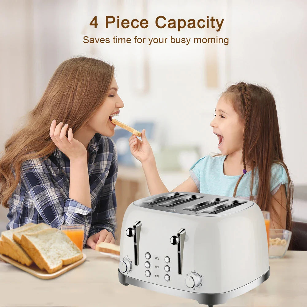 KTX-845907 Vintage Stainless Steel 4-Slice Waffle and Bread Toaster, Electric Kitchen Appliance
