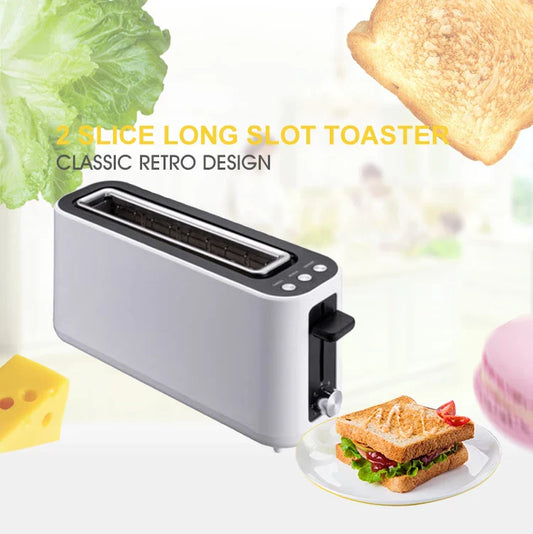 KTX-894483 2-Slice Smokeless Electric Toaster - 900W Long Slot Design for Efficient Toasting in Home Kitchens