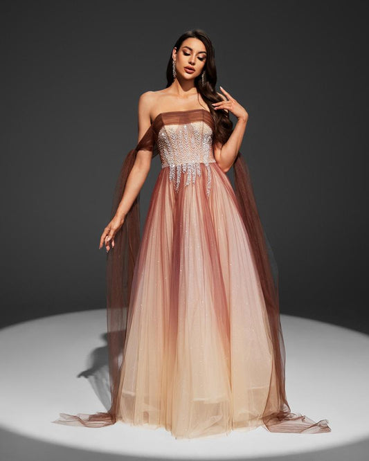 KTX-233171 Elegant Brown Evening Gown for Women - Style EZ25017