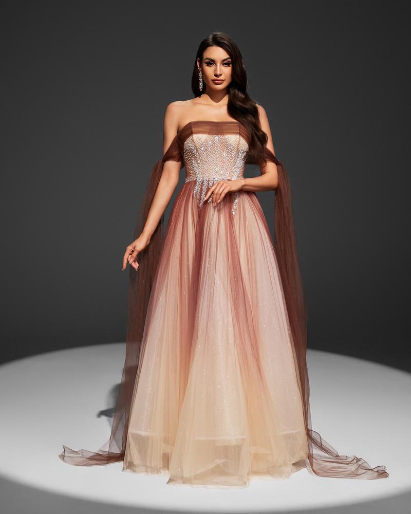 KTX-233171 Elegant Brown Evening Gown for Women - Style EZ25017