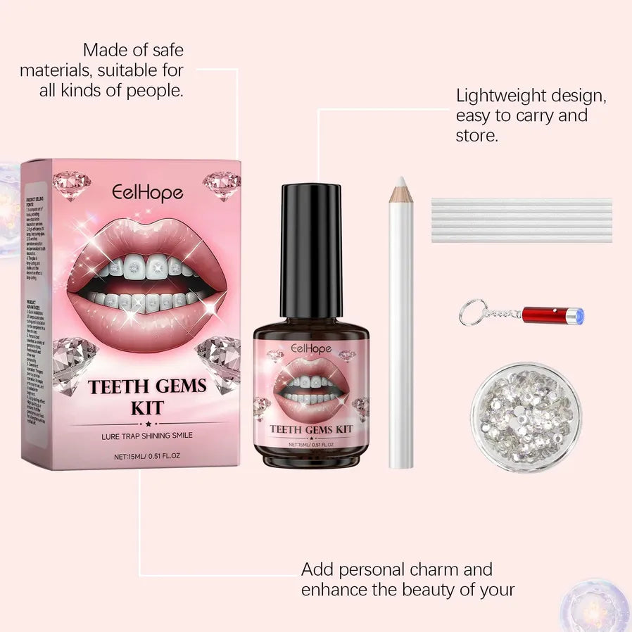 JMT-123786 Tooth Gem Application Kit with Silver Gems, Adhesive, and UV Light