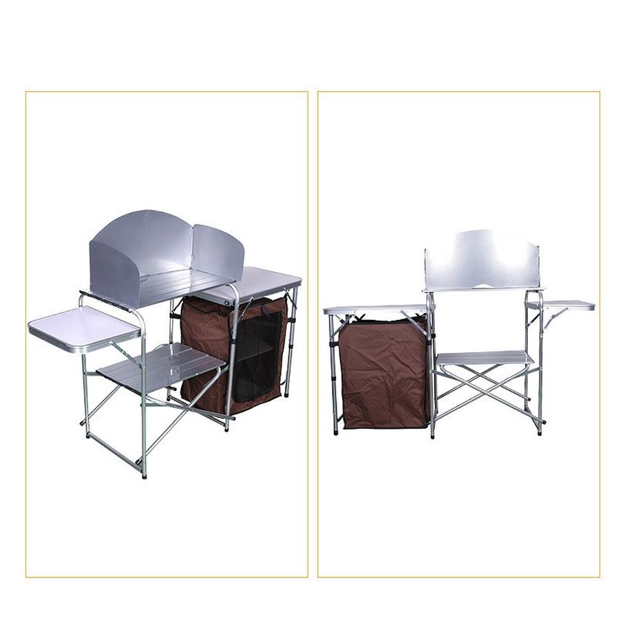 KTX-430419 Double-decker Outdoor Camping Storage Rack with Mobile Barbecue Table