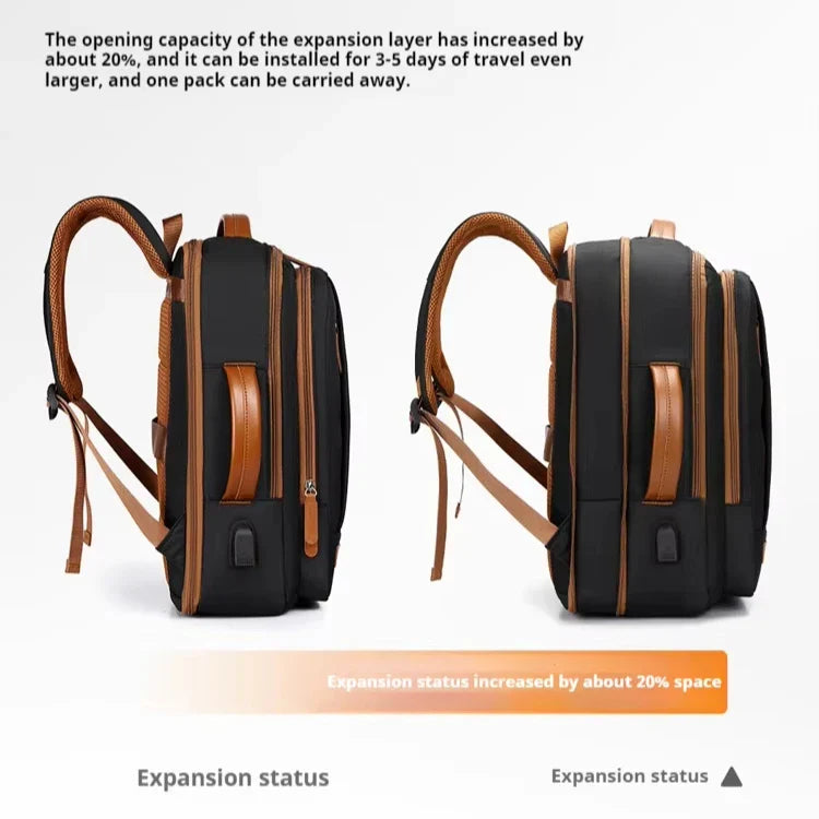 KTX-651923 Lightweight Waterproof Expandable Laptop Backpack with Breathable Shoulder Straps and USB Port