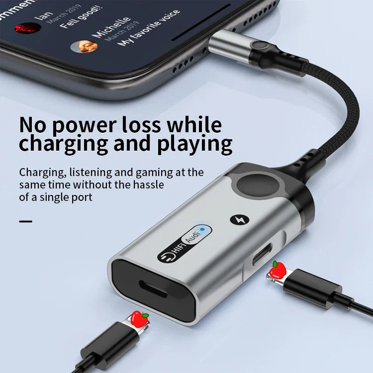 KTX-276499 2-in-1 Audio Jack Splitter and Charger Adapter for iPhone